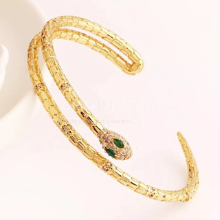Pulseira Feminina Com Diamante Incrustado jóia banhado Ouro Abertura Ajustável Forma De Cobra Animal