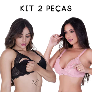 Kit 2 Sutiã De Amamentação Rendado Reforçado Pós Parto