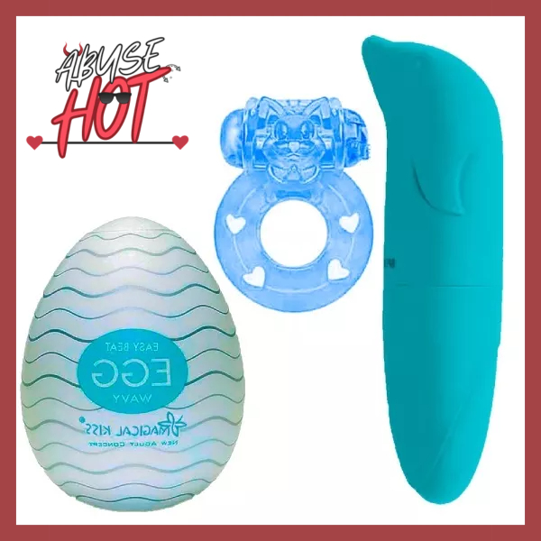 KIT Ovo Masturbador Masculino Vibrador Feminino Ponto G Golfinho + Anel Peniano Com + Vibrador Flexível SexShop Sex Shop