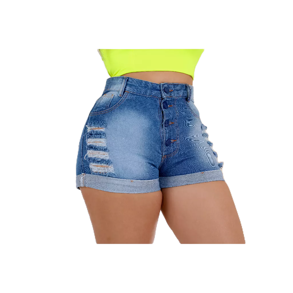 Short Jeans Feminino Cintura Alta Modelo Detonado 100 algodão modelo