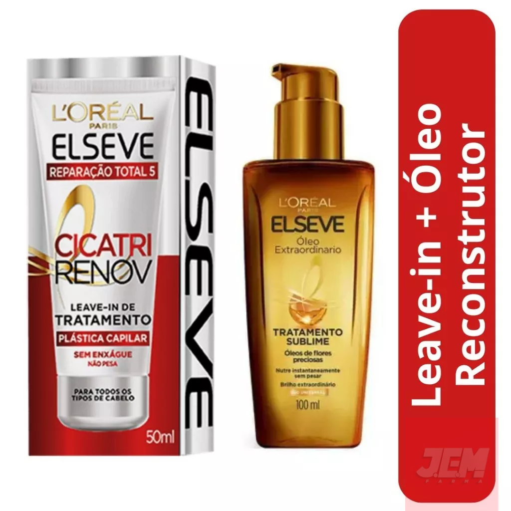 Kit Leave-In Elseve Cicatri Renov 50ml + Óleo Extraordinário 100ml ...