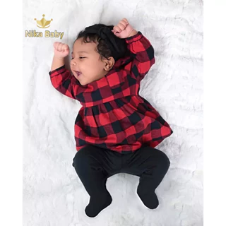 Conjunto bebê vestido xadrez ou camisa xadrez 3 peças