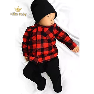 Conjunto bebê 3 peças camisa xadrez ou vestido xadrez