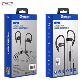 Millon fone de ouvido com fio esportivo para corrida bike academia c/ suporte de orelha confortavel som 8d rotativo 360° otimo para jogos celular J2