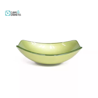 CUBA DE VIDRO OVAL CHANFRADA 46CM VERDE OLIVA