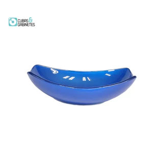 CUBA DE VIDRO OVAL CHANFRADA 46CM AZUL ESCURO