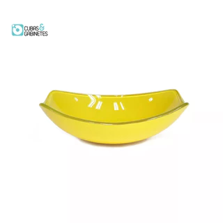 CUBA DE VIDRO OVAL CHANFRADA 46CM AMARELA