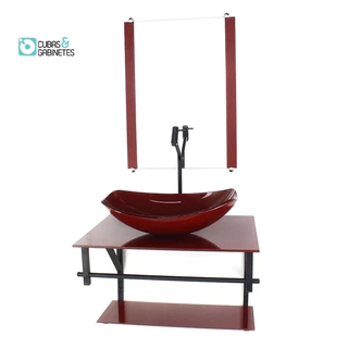GABINETE DE VIDRO PARA BANHEIRO 60CM AP CUBA OVAL CHANFRADA VERMELHO CEREJA FULL