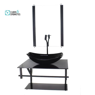 GABINETE DE VIDRO PARA BANHEIRO 60CM AP CUBA OVAL CHANFRADA PRETO FULL