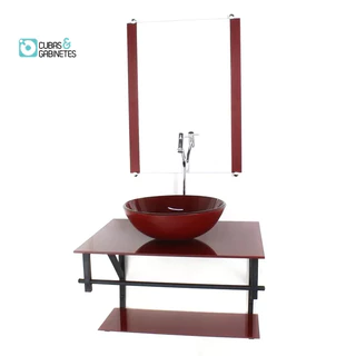 GABINETE DE VIDRO PARA BANHEIRO 60CM AP CUBA REDONDA VERMELHO CEREJA FULL COM TORNEIRA CROMADA