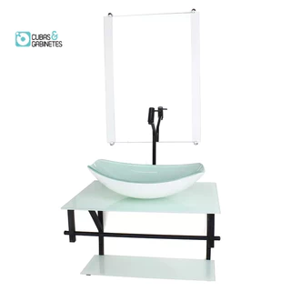 GABINETE DE VIDRO PARA BANHEIRO 60CM AP CUBA OVAL CHANFRADA BRANCO FULL