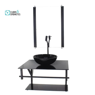 GABINETE DE VIDRO PARA BANHEIRO 60CM AP CUBA REDONDA PRETO FULL