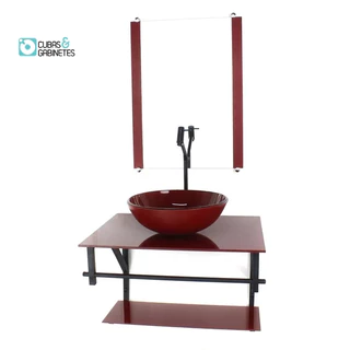 GABINETE DE VIDRO PARA BANHEIRO 60CM AP CUBA REDONDA VERMELHO CEREJA FULL