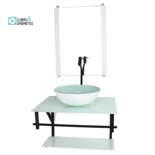 GABINETE DE VIDRO PARA BANHEIRO 60CM AP CUBA REDONDA BRANCO FULL
