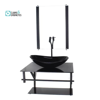 GABINETE DE VIDRO PARA BANHEIRO 60CM AP CUBA OVAL PRETO FULL