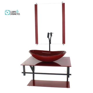 GABINETE DE VIDRO PARA BANHEIRO 60CM AP CUBA OVAL VERMELHO CEREJA FULL