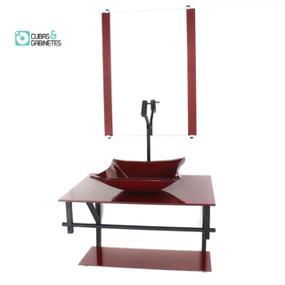 GABINETE DE VIDRO PARA BANHEIRO 60CM AP CUBA QUADRADA VERMELHO CEREJA FULL