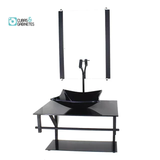 GABINETE DE VIDRO PARA BANHEIRO 60CM AP CUBA QUADRADA PRETO FULL