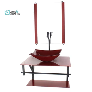 GABINETE DE VIDRO PARA BANHEIRO 60CM AP CUBA RETANGULAR VERMELHO CEREJA FULL