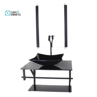 GABINETE DE VIDRO PARA BANHEIRO 60CM AP CUBA RETANGULAR PRETO FULL
