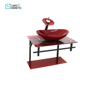 GABINETE DE VIDRO PARA BANHEIRO 60CM OVAL AP SLIM MARMORE AVERMELHADO