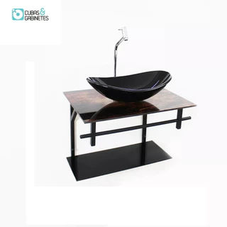 GABINETE DE VIDRO PARA BANHEIRO 60CM OVAL AP SLIM MADEIRA RÚSTICA
