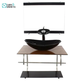GABINETE DE VIDRO INOX PARA BANHEIRO 60CM OVAL MADEIRA NOGUEIRA