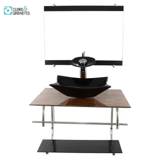 GABINETE DE VIDRO INOX PARA BANHEIRO 60CM RETANGULAR MADEIRA NOGUEIRA