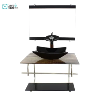GABINETE DE VIDRO INOX PARA BANHEIRO 60CM RETANGULAR MADEIRA RÚSTICA