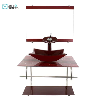 GABINETE DE VIDRO INOX PARA BANHEIRO 60CM RETANGULAR MÁRMORE AVERMELHADO