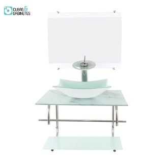 GABINETE DE VIDRO INOX PARA BANHEIRO 60CM RETANGULAR MÁRMORE BRANCO