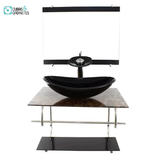 GABINETE DE VIDRO INOX PARA BANHEIRO 60CM OVAL MÁRMORE IMPERADOR