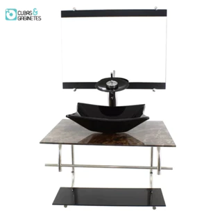 GABINETE DE VIDRO INOX PARA BANHEIRO 60CM RETANGULAR MÁRMORE IMPERADOR