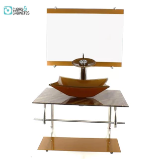 GABINETE DE VIDRO INOX PARA BANHEIRO 60CM RETANGULAR MÁRMORE MARFIM