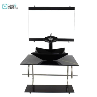 GABINETE DE VIDRO INOX PARA BANHEIRO 60CM RETANGULAR MÁRMORE PRETO DOURADO