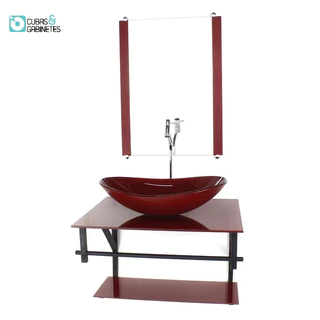 GABINETE DE VIDRO PARA BANHEIRO 60CM AP CUBA OVAL VERMELHO CEREJA FULL COM TORNEIRA CROMADA