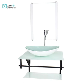 GABINETE DE VIDRO PARA BANHEIRO 60CM AP CUBA OVAL BRANCO FULL COM TORNEIRA CROMADA