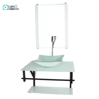 GABINETE DE VIDRO PARA BANHEIRO 60CM AP CUBA QUADRADA BRANCO FULL COM TORNEIRA CROMADA