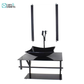 GABINETE DE VIDRO PARA BANHEIRO 60CM AP CUBA RETANGULAR PRETO FULL COM TORNEIRA PRETA
