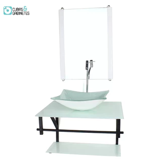 GABINETE DE VIDRO PARA BANHEIRO 60CM AP CUBA RETANGULAR BRANCO FULL COM TORNEIRA PRETA