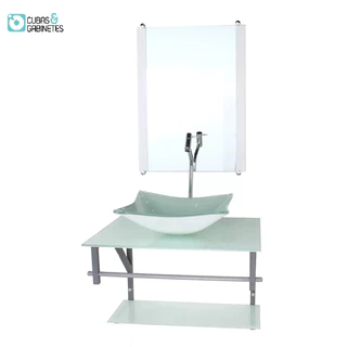 GABINETE DE VIDRO PARA BANHEIRO 60CM AC CUBA RETANGULAR BRANCO FULL COM TORNEIRA CROMADA