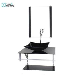 GABINETE DE VIDRO PARA BANHEIRO 60CM AC CUBA RETANGULAR PRETO FULL COM TORNEIRA CROMADA
