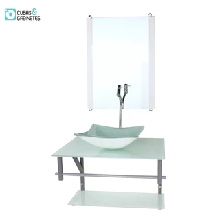 GABINETE DE VIDRO PARA BANHEIRO 60CM AC CUBA QUADRADA BRANCO FULL COM TORNEIRA CROMADA