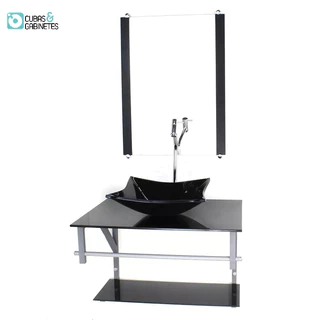 GABINETE DE VIDRO PARA BANHEIRO 60CM AC CUBA QUADRADA PRETO FULL COM TORNEIRA CROMADA
