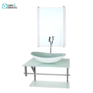 GABINETE DE VIDRO PARA BANHEIRO 60CM AC CUBA OVAL BRANCO FULL COM TORNEIRA CROMADA