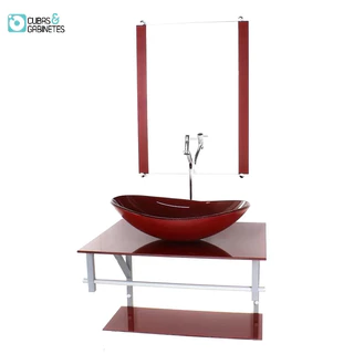 GABINETE DE VIDRO PARA BANHEIRO 60CM AC CUBA OVAL VERMELHO CEREJA FULL COM TORNEIRA CROMADA