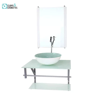 GABINETE DE VIDRO PARA BANHEIRO 60CM AC CUBA REDONDA BRANCO FULL COM TORNEIRA CROMADA