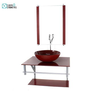 GABINETE DE VIDRO PARA BANHEIRO 60CM AC CUBA REDONDA VERMELHO CEREJA FULL COM TORNEIRA CROMADA