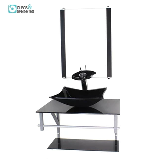 GABINETE DE VIDRO PARA BANHEIRO 60CM AC CUBA RETANGULAR PRETO FULL