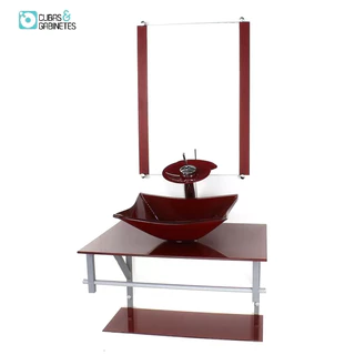 GABINETE DE VIDRO PARA BANHEIRO 60CM AC CUBA RETANGULAR VERMELHO CEREJA FULL